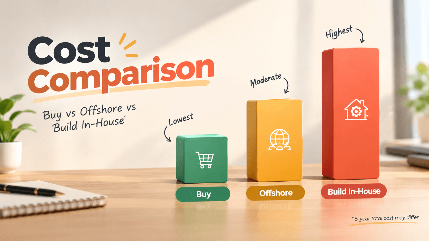 Cost comparison chart of build buy and offshore options