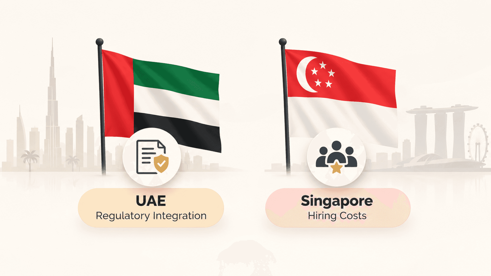 UAE and Singapore flags with regional business consideration icons