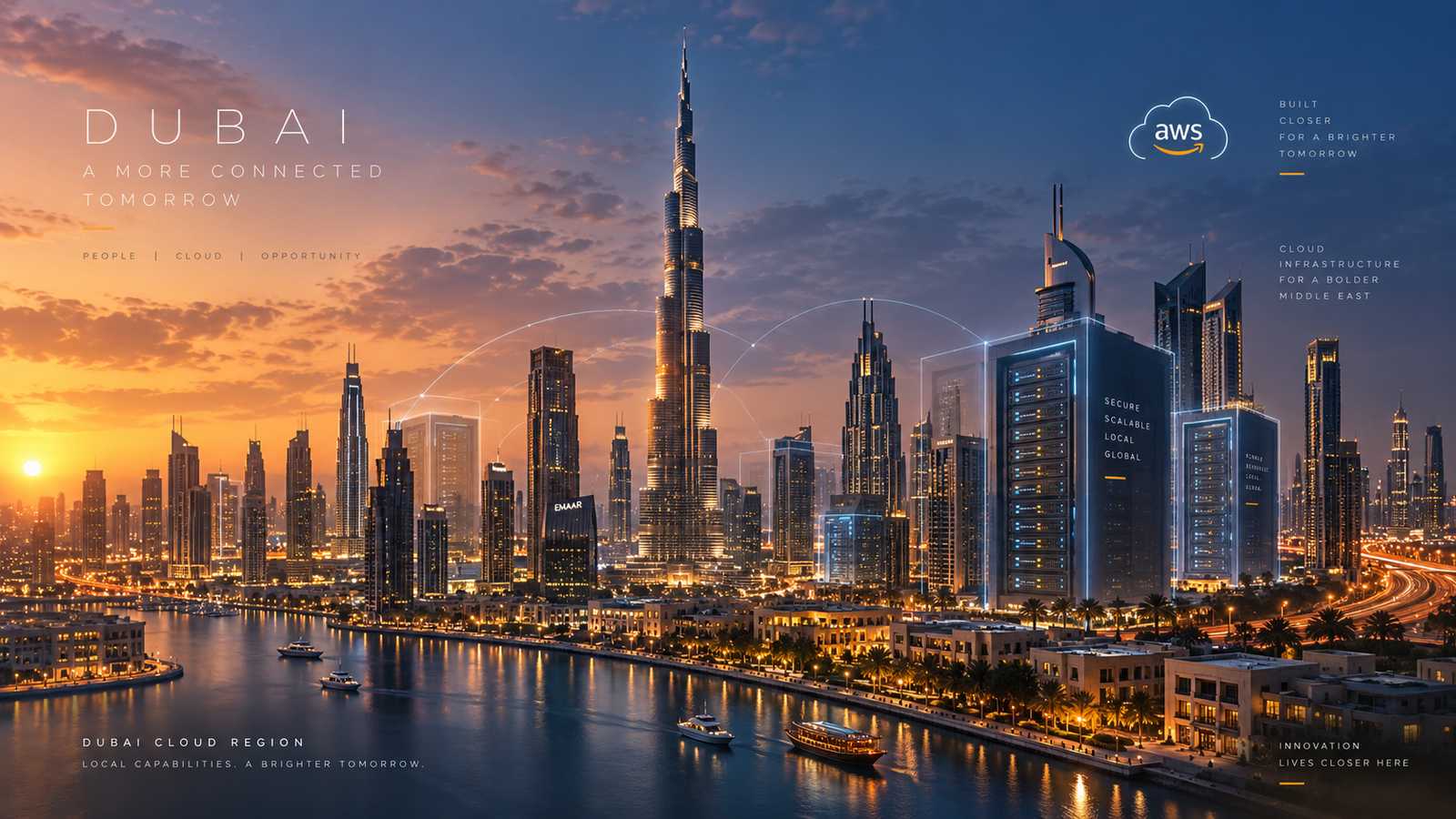 Dubai skyline with cloud server infrastructure overlay