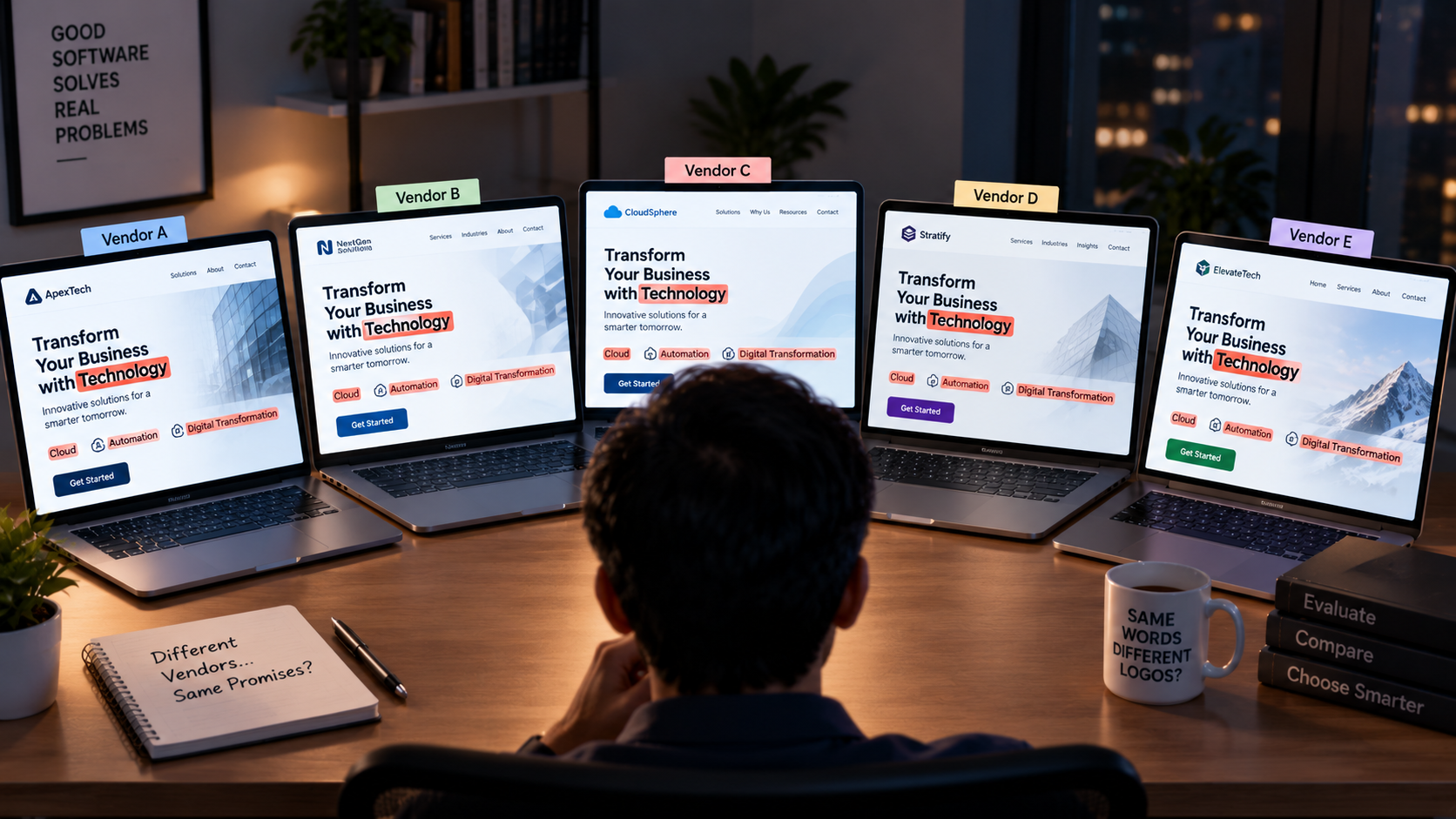 Comparing similar vendor websites side by side